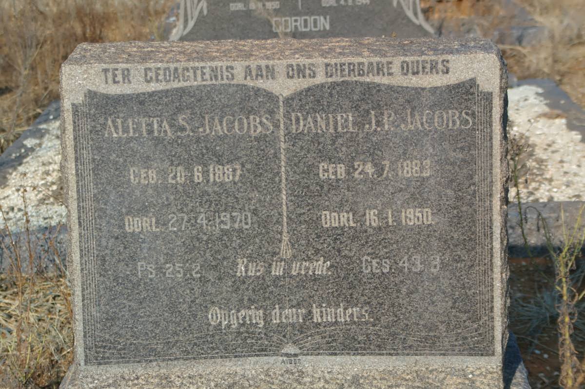 JACOBS Daniel J.P. 1883-1950 &amp; Aletta S. 1887-1970