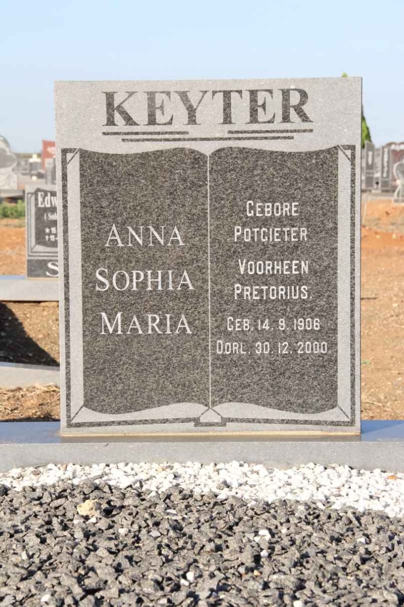 KEYTER Anna Sophia Maria formerly PRETORIUS nee POTGIETER 1906-2000