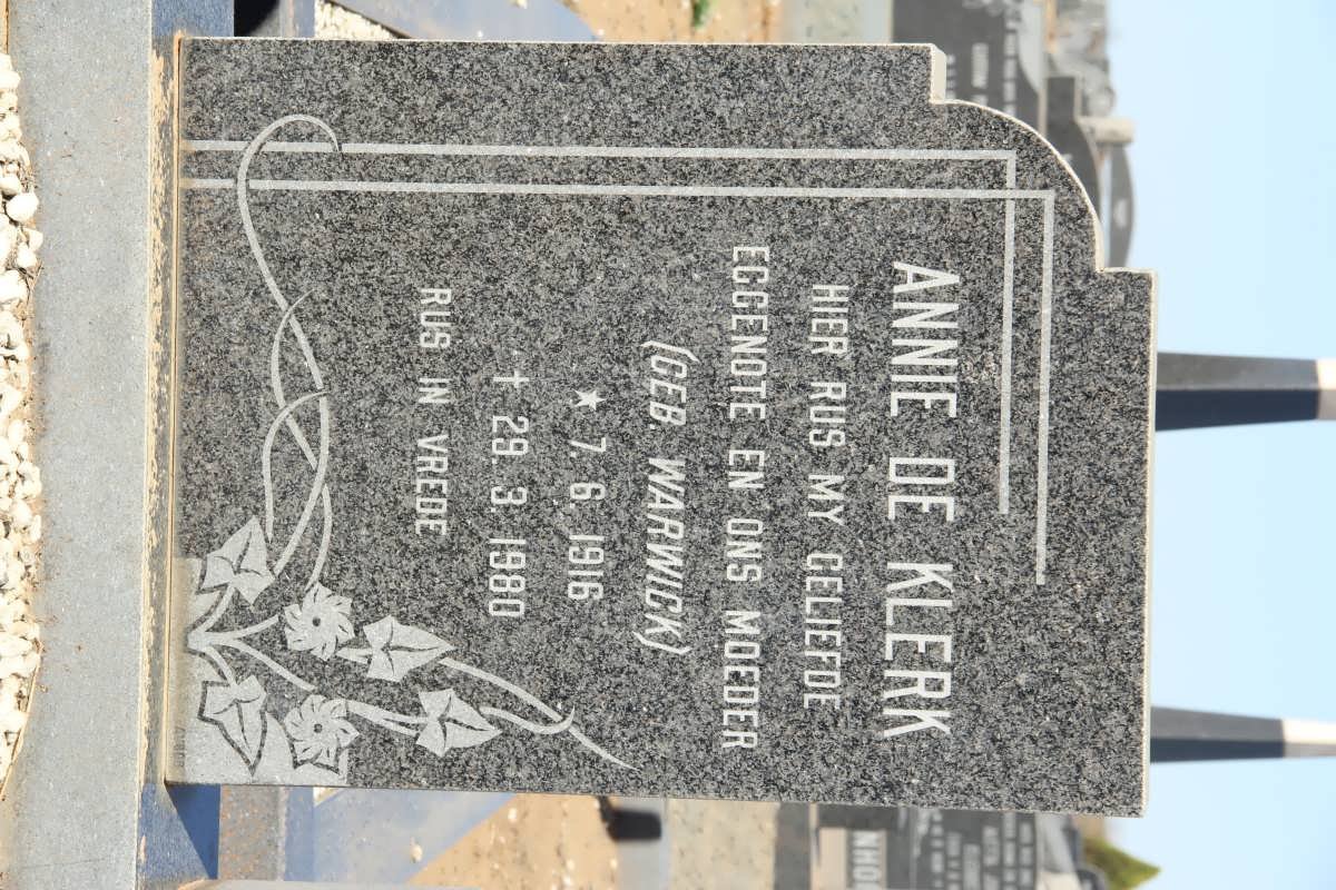 KLERK Annie, de nee WARWICK 1916-1980