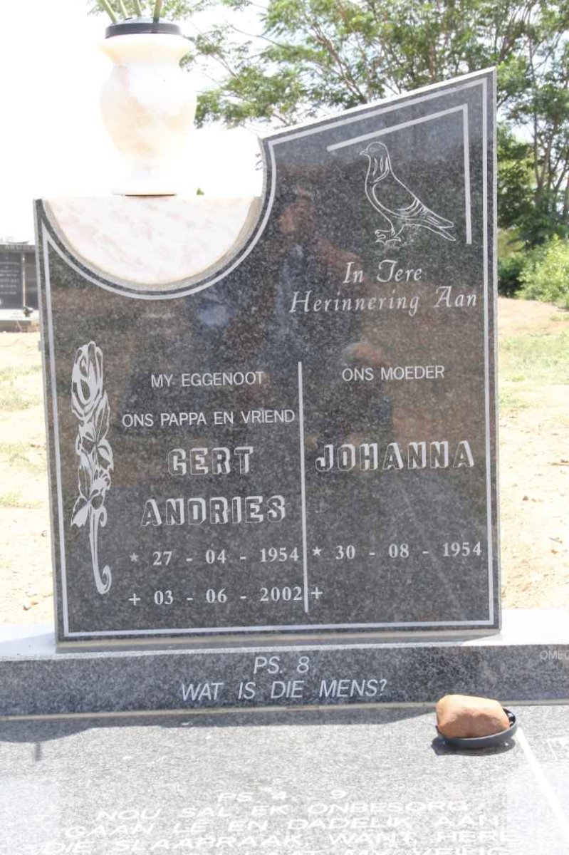 KOEGELENBERG Gert Andries 1954-2002 &amp; Johanna 1954-