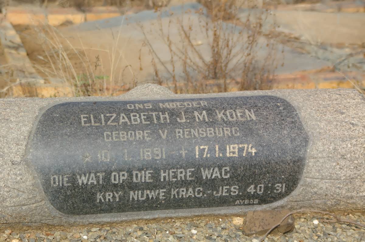 KOEN Elizabeth J.M. nee V. RENSBURG 1891-1974