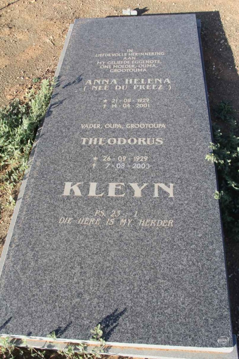 KLEYN Theodorus 1929-2003 &amp; Anna Helena du PREEZ 1929-2001