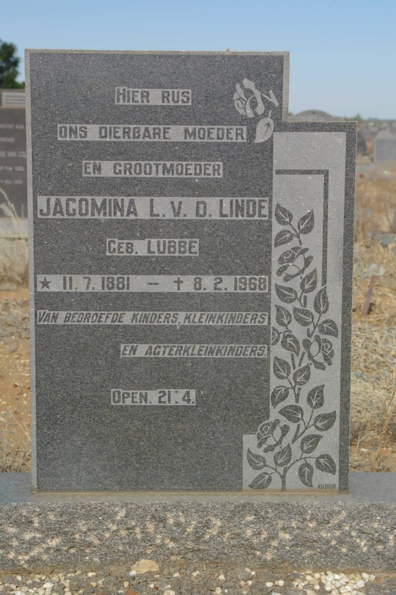 LINDE Jacomina L., v.d. nee LUBBE 1881-1968