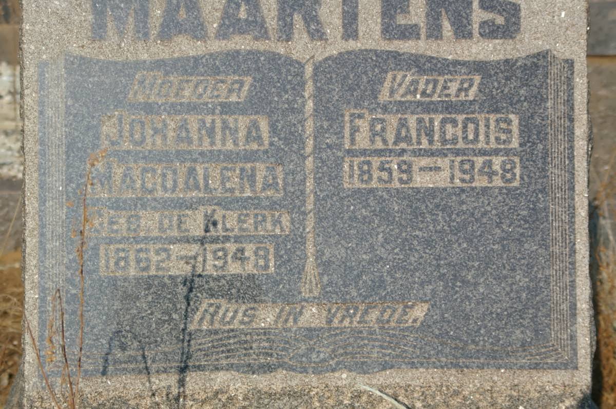 MAARTENS Francois 1859-1948 &amp; Johanna Magdalena de KLERK 1862-1948