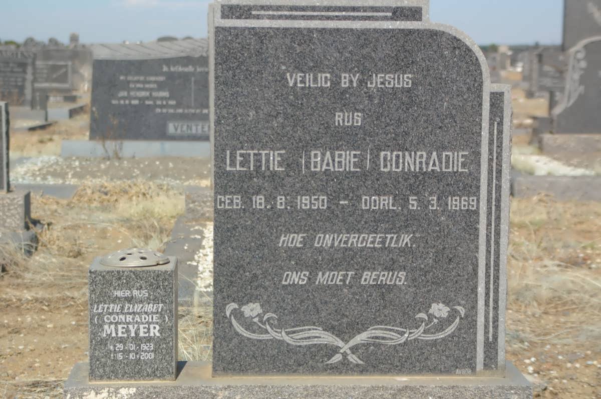 MEYER Lettie Elizabet nee CONRADIE 1923-2001 :: CONRADIE Lettie 1950-1969