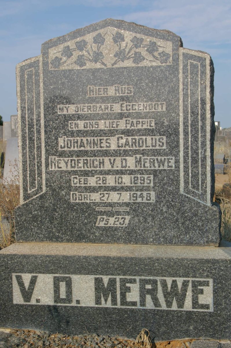 MERWE Johannes Carolus Heyderich, v.d. 1895-1945