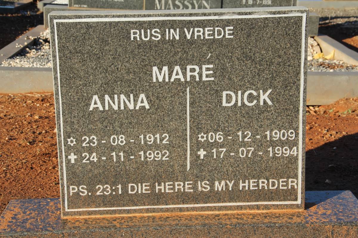 MARÉ Dick 1909-1994 &amp; Anna 1912-1992