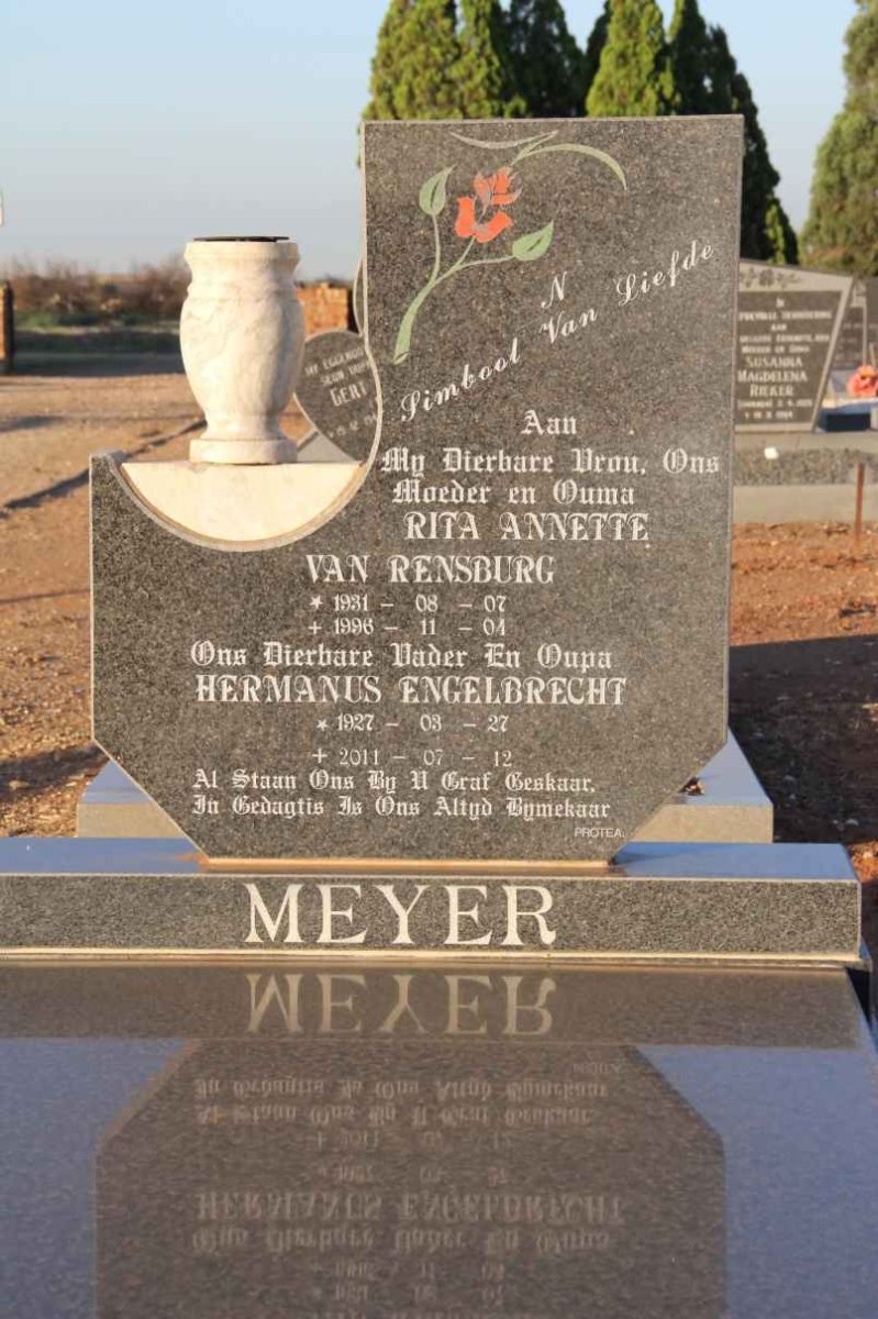 MEYER Hermanus Engelbrecht 1927-2011 &amp; Rita Annette VAN RENSBURG 1931-1996