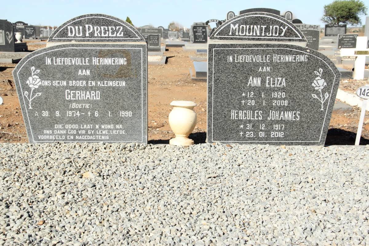 MOUNTJOY Hercules Johannes 1917-2012 &amp; Ann Eliza 1920-2008 :: DU PREEZ Gerhard 1974-1990