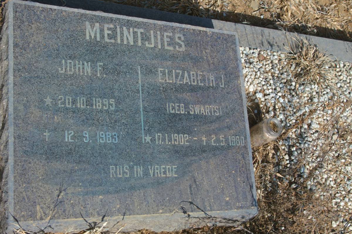 MEINTJIES John F. 1895-1983 &amp; Elizabeth J. SWARTS 1902-1980