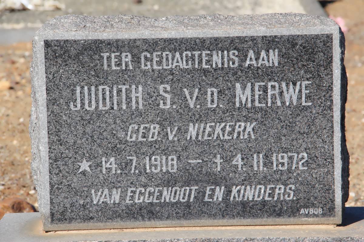 MERWE Judith S., v.d. nee VAN NIEKERK 1918-1972