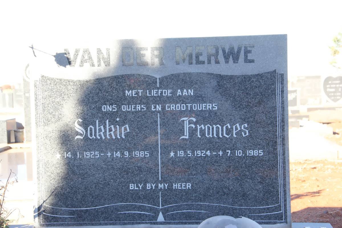 MERWE Sakkie, van der 1925-1985 &amp; Frances 1924-1985
