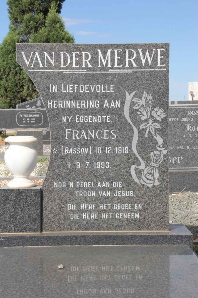 MERWE Frances, van der nee BASSON 1919-1993