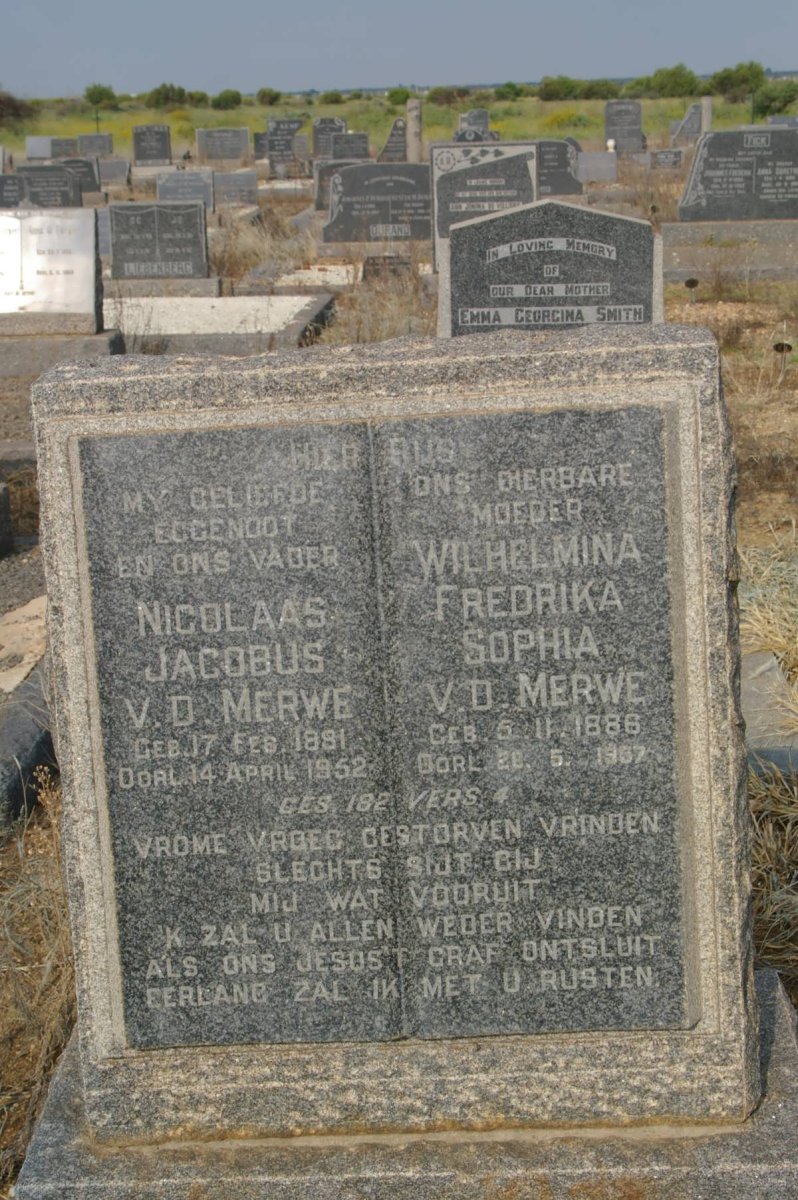 MERWE Nicolaas Jacobus, v.d. 1881-1952 &amp; Wilhelmina Fredrika Sophia 1886-1957