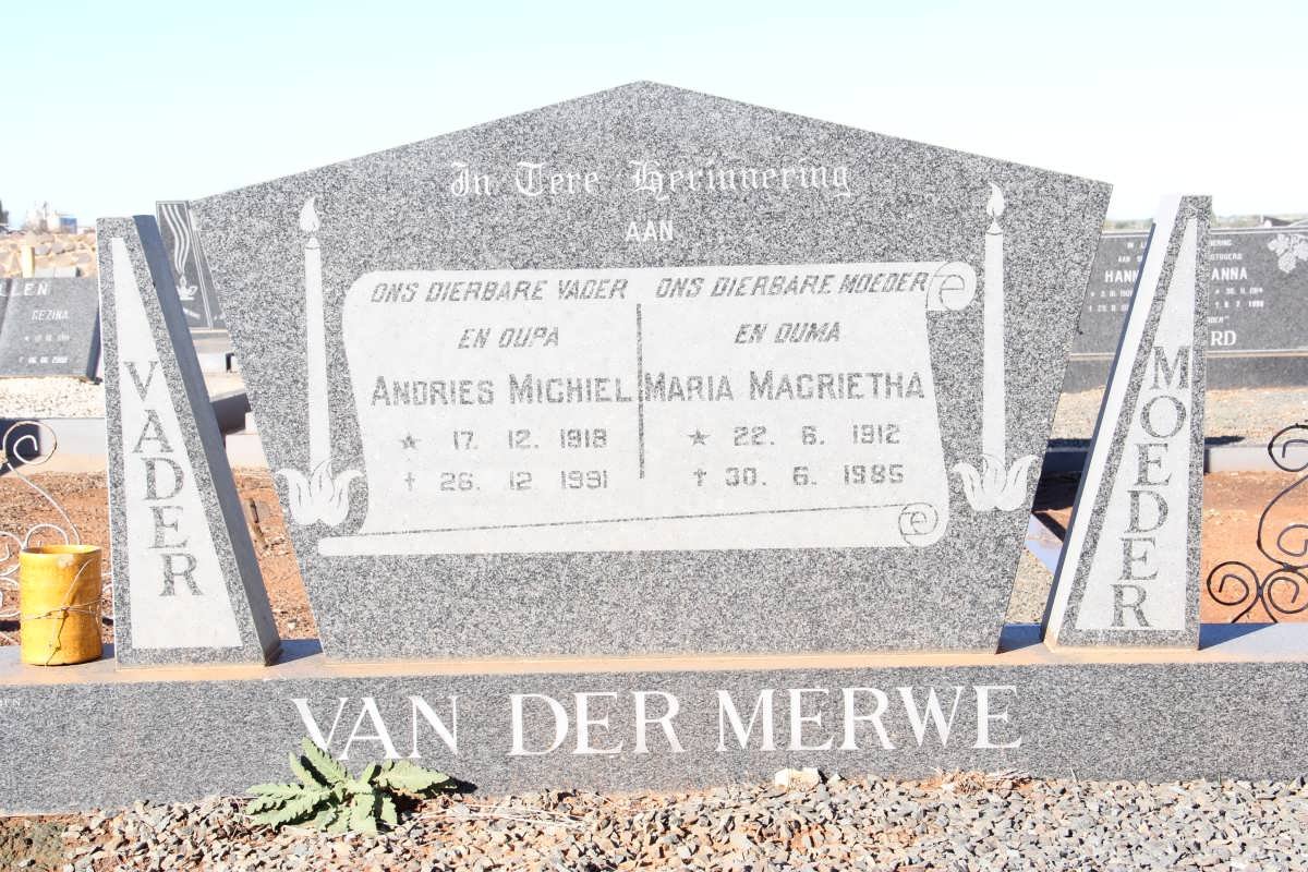 MERWE Andries Michiel, van der 1918-1991 &amp; Maria Magrietha 1912-1985