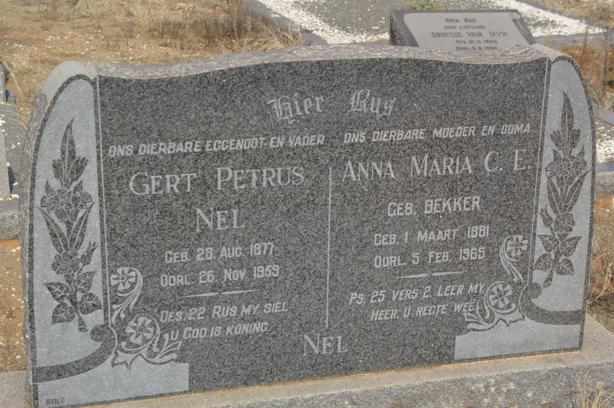 NEL Gert Petrus 1877-1959 &amp; Anna Maria C.E. BEKKER 1881-1965
