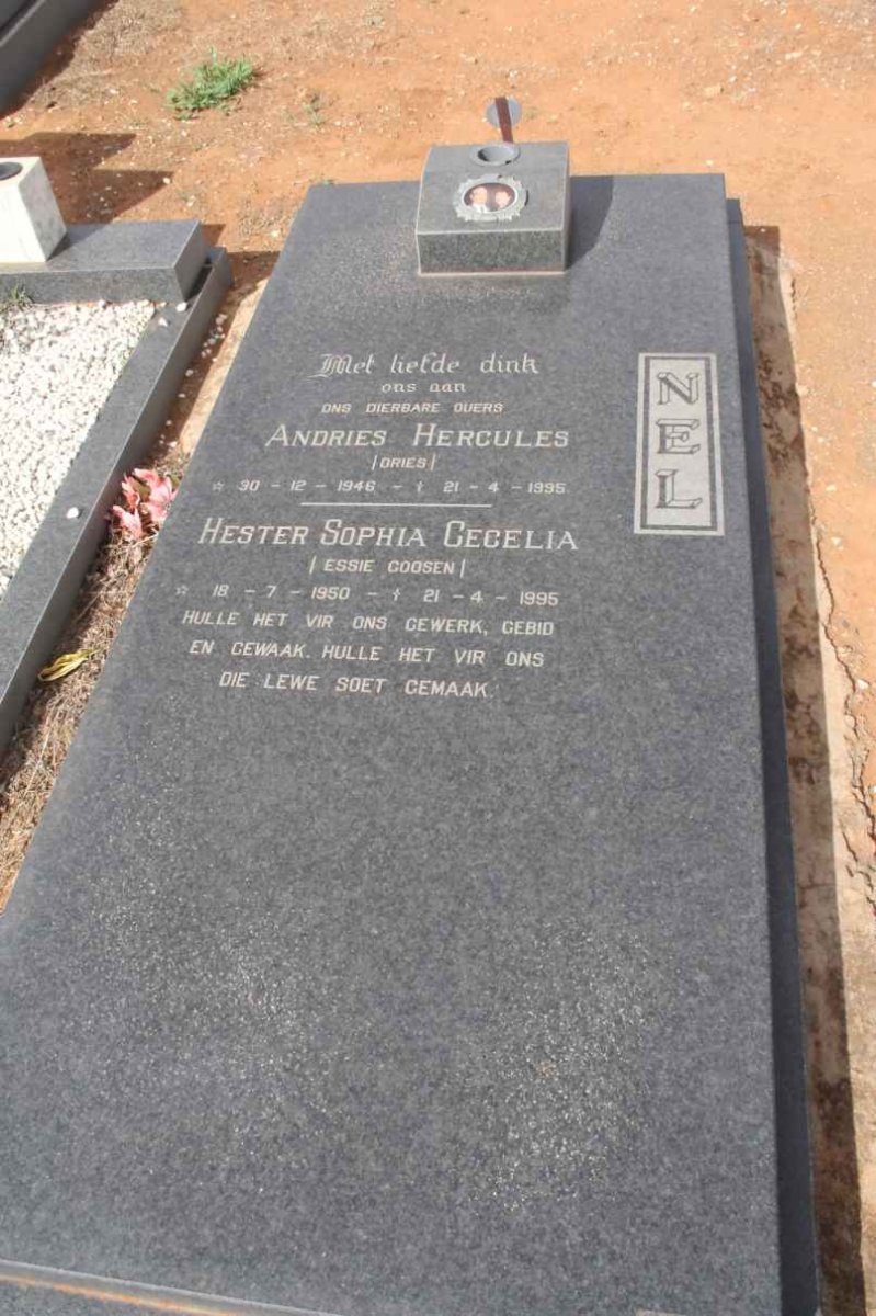 NEL Andries Hercules 1946-1995 &amp; Hester Sophia Cecelia GOOSEN 1950-1995
