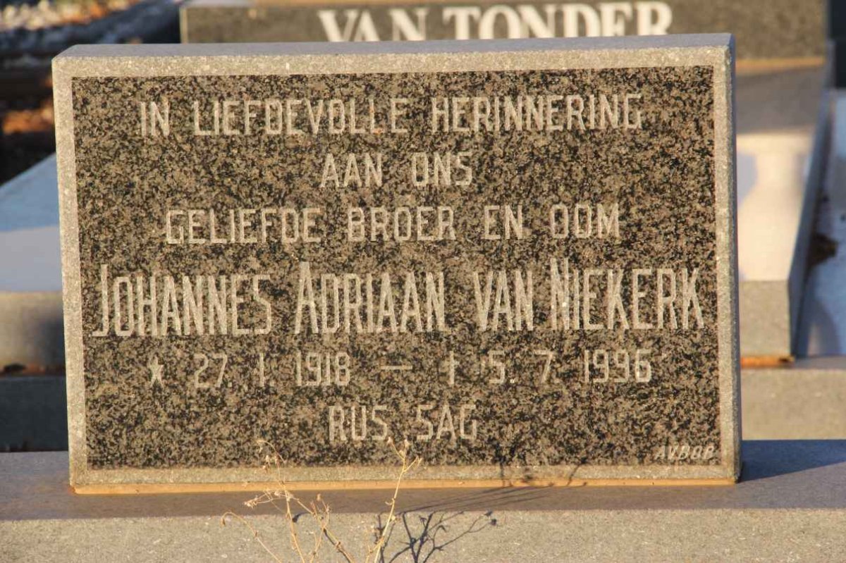 NIEKERK Johannes Adriaan, van 1918-1996