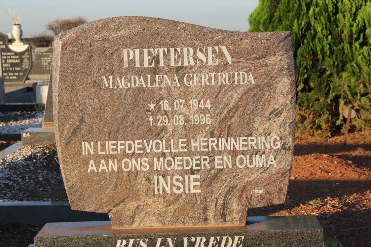 PIETERSEN Magdalena Gertruida 1944-1996