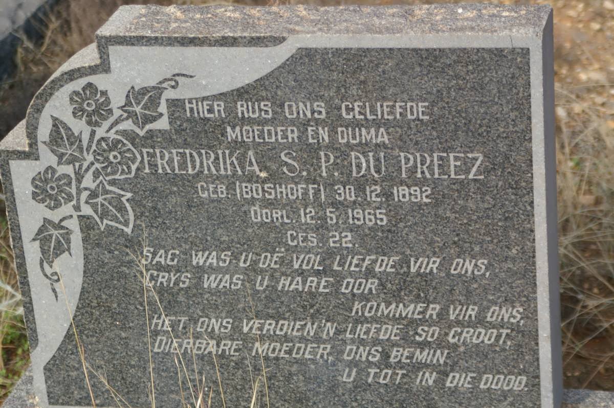 PREEZ Fredrika S.P., du nee BOSHOFF 1892-1965