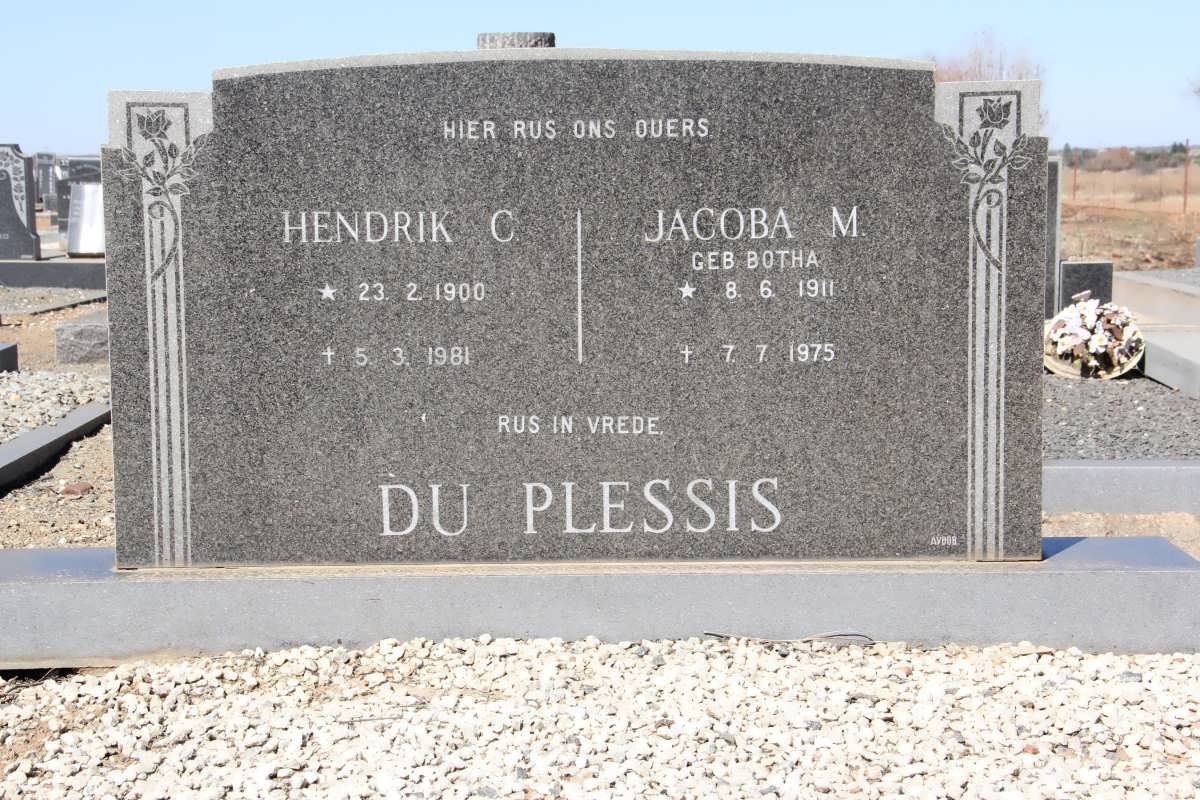PLESSIS Hendrik C., du 1900-1981 &amp; Jacoba M. BOTHA 1911-1975