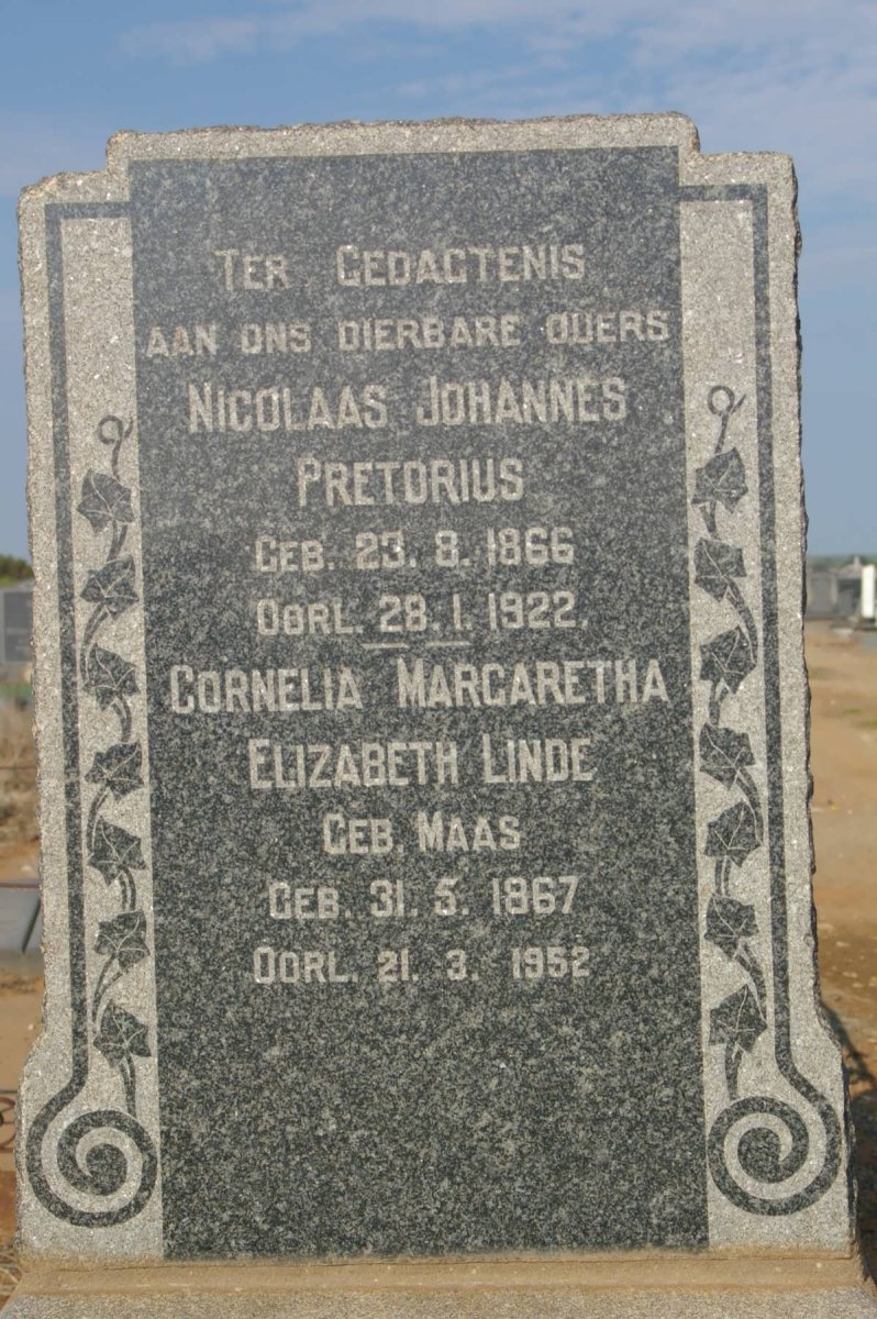 PRETORIUS Nicolaas Johannes 1866-1922 &amp; Cornelia Margaretha Elizabeth MAAS 1867-1952