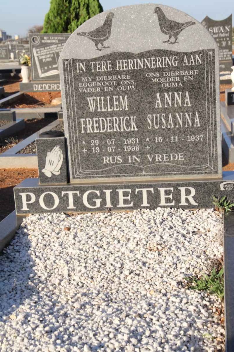 POTGIETER Willem Frederick 1931-1998 &amp; Anna Susanna 1937-