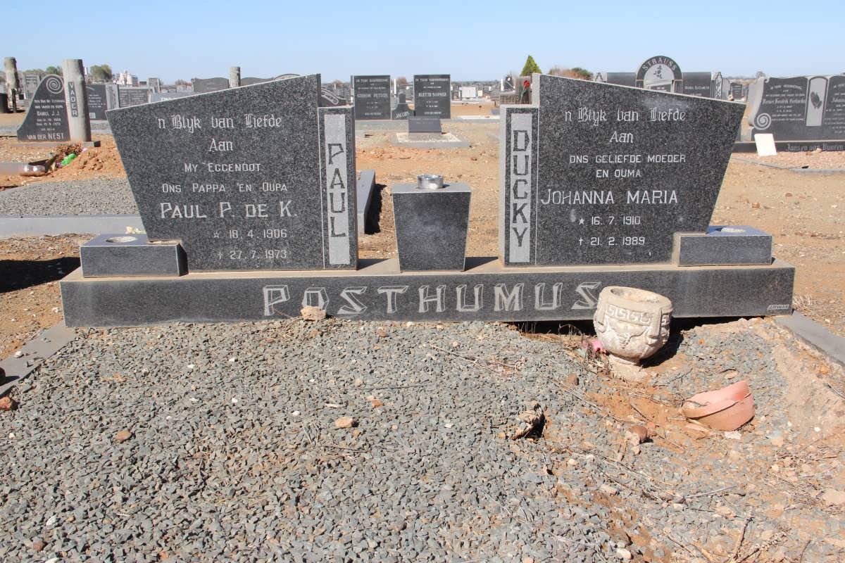 POSTHUMUS Paul P. de K. 1906-1973 &amp; Johanna Maria 1910-1989