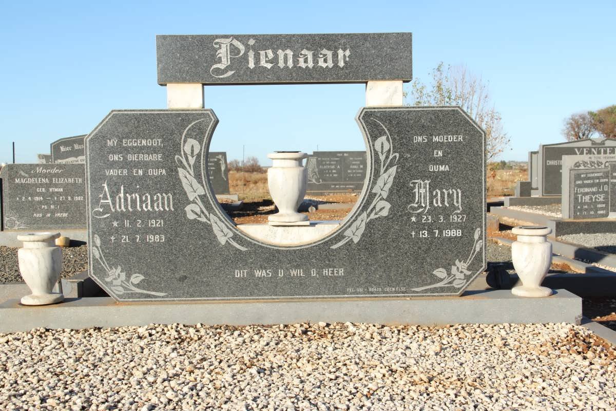 PIENAAR Adriaan 1921-1983 &amp; Mary 1927-1988