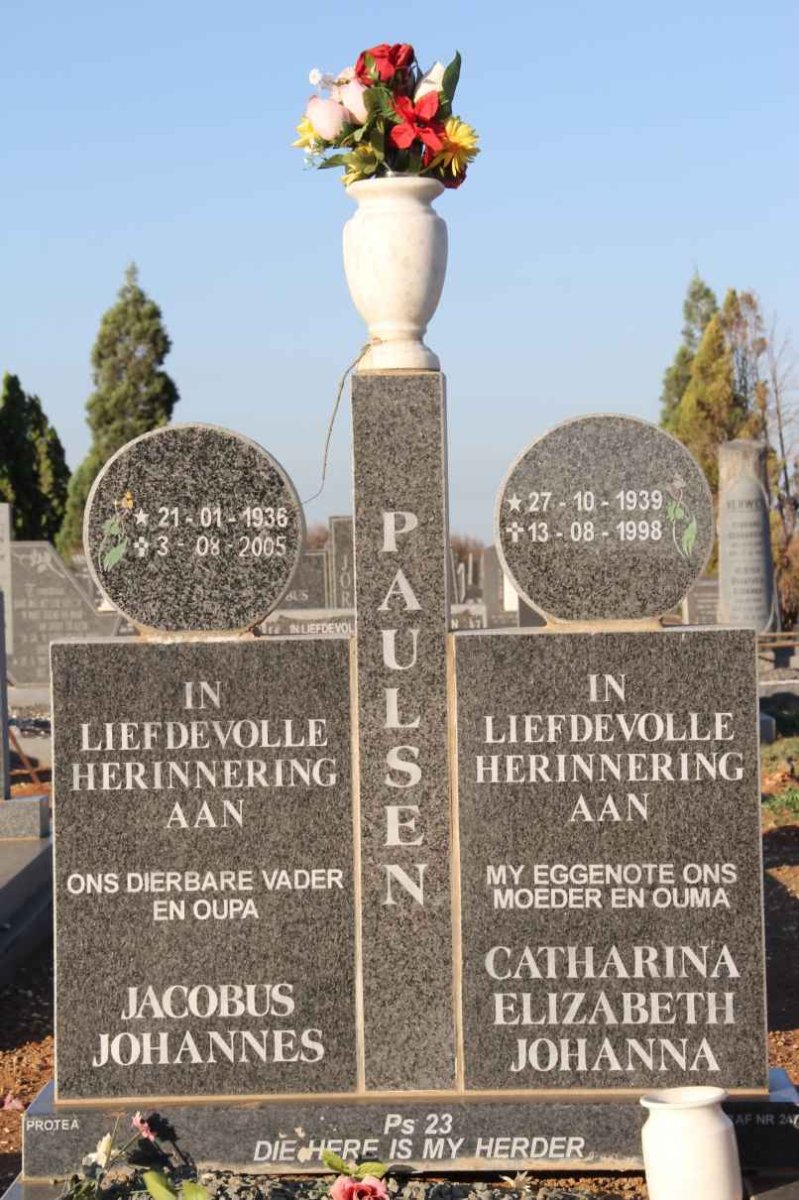 PAULSEN Jacobus Johannes 1936-2005 &amp; Catharina Elizabeth Johanna 1939-1998