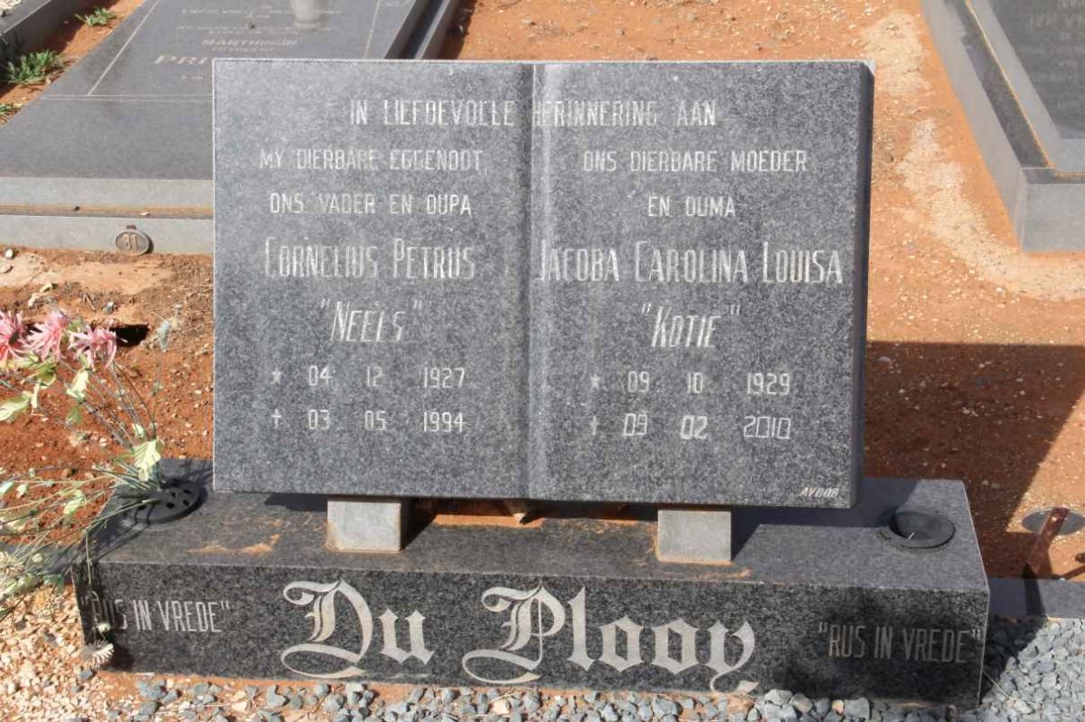 PLOOY Cornelius Petrus, du 1927-1994 &amp; Jacoba Carolina Louisa 1929-2010