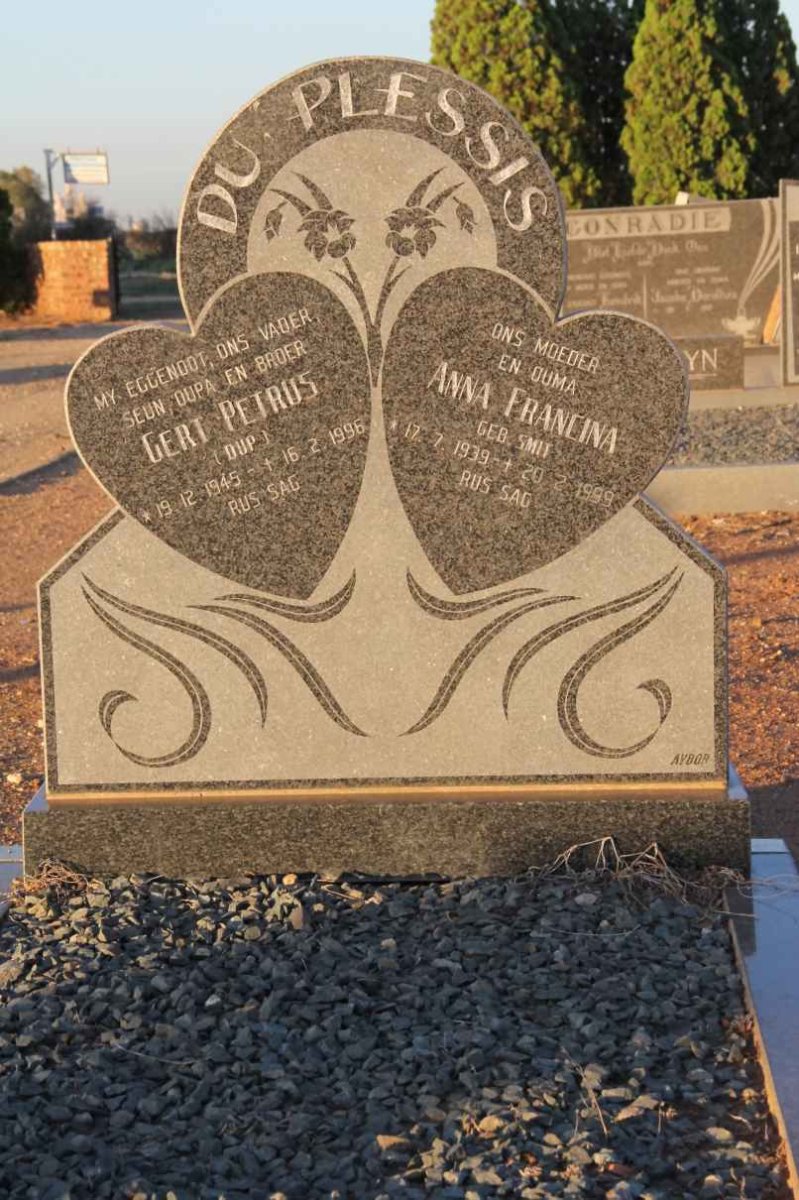 PLESSIS Gert Petrus, du 1945-1996 &amp; Anna Francina SMIT 1939-1999