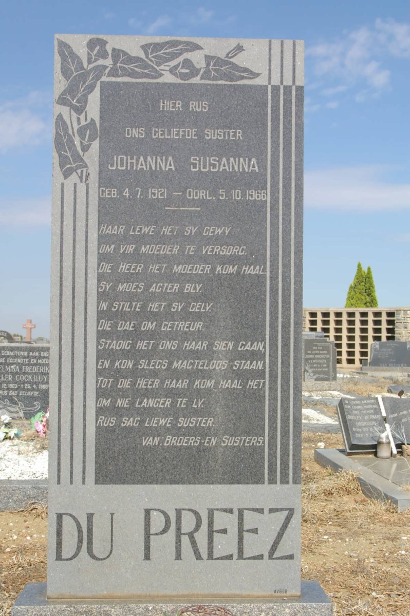 PREEZ Johanna Susanna, du 1921-1966