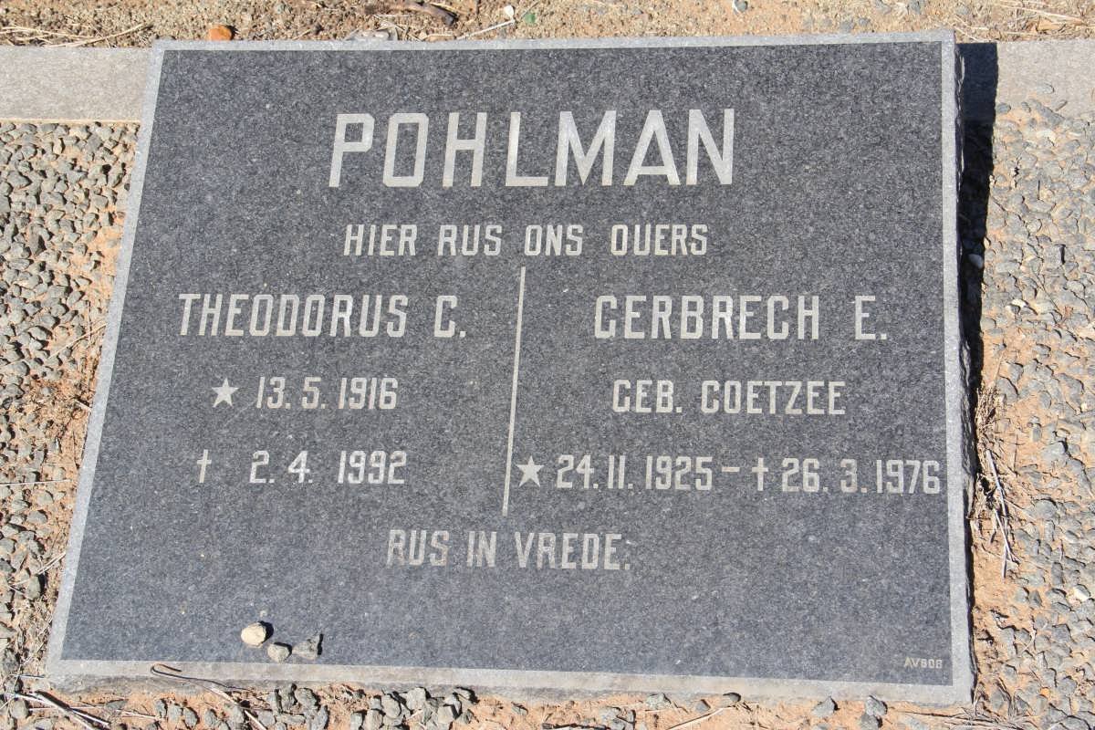 POHLMAN Theodorus C. 1916-1992 &amp; Gerbrech E. COETZEE 1925-1976