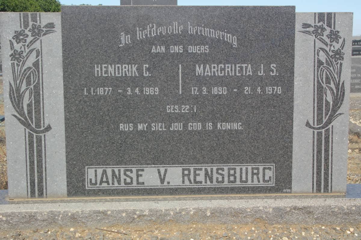 RENSBURG Hendrik C., Janse v. 1969- &amp; Margrieta J.S. 1890-1970