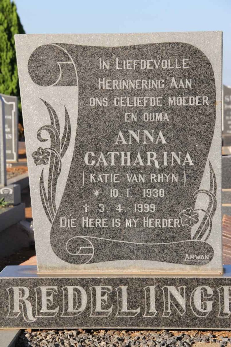 REDELINGHUYS Anna Catharina nee VAN RHYN 1930-1999
