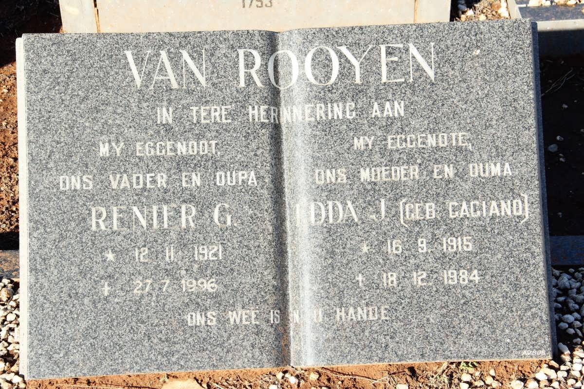 ROOYEN Renier G., van 1921-1996 &amp; Edda J. GAGIANO 1915-1984