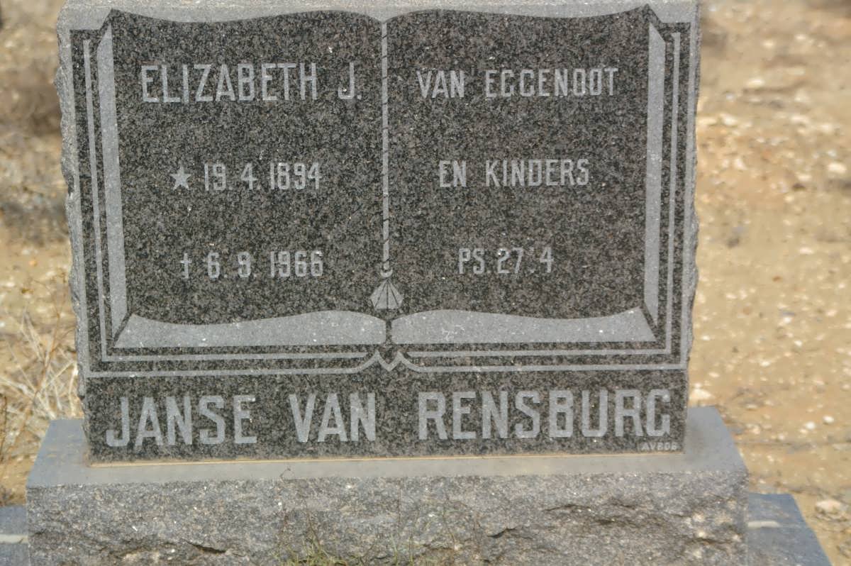 RENSBURG Elizabeth J., Janse van 1894-1966