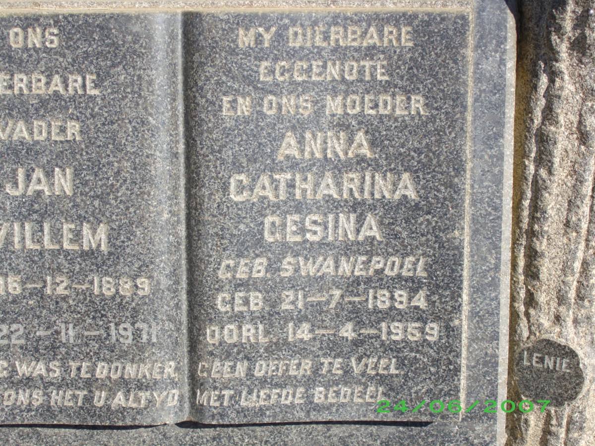 ROOYEN Anna Catharina Gesina, van nee SWANEPOEL 1894-1959