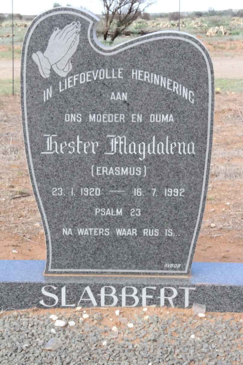 SLABBERT Hester Magdalena nee ERASMUS 1920-1992