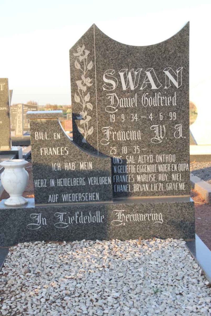 SWAN Daniel Godfried 1934-1999 &amp; Francina W.J. 1935-