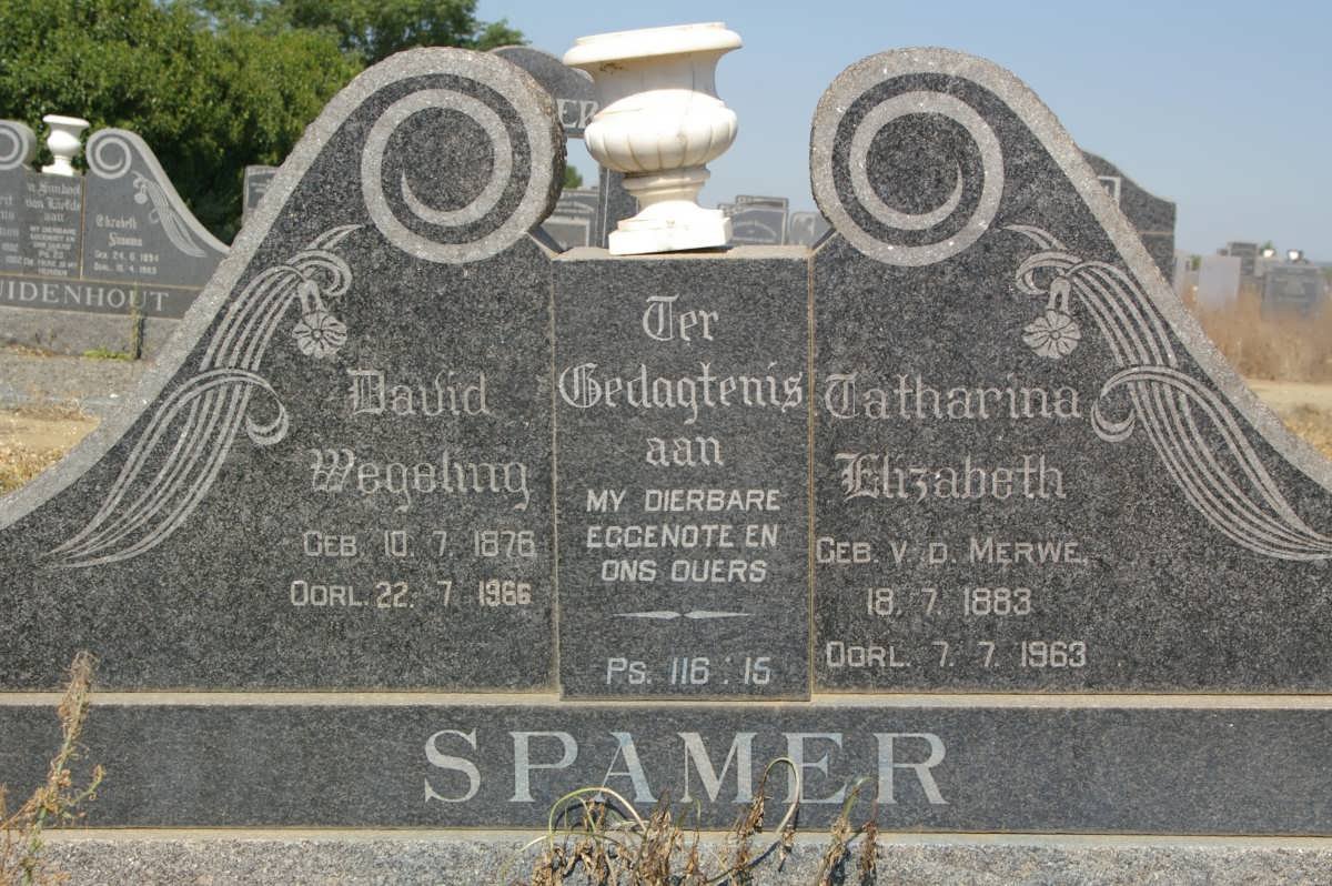 SPAMER David Wegeling 1876-1966 &amp; Catharina Elizabeth V.D. MERWE 1883-1963