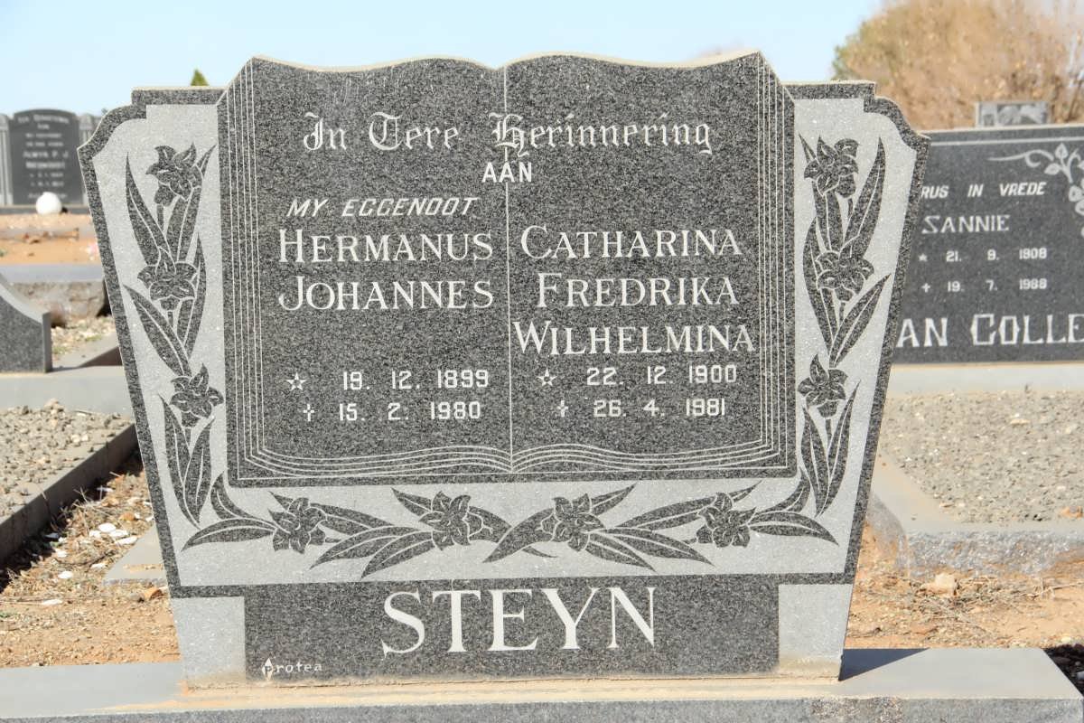 STEYN Hermanus Johannes 1899-1980 &amp; Catharina Fredrika Wilhelmina 1900-1981