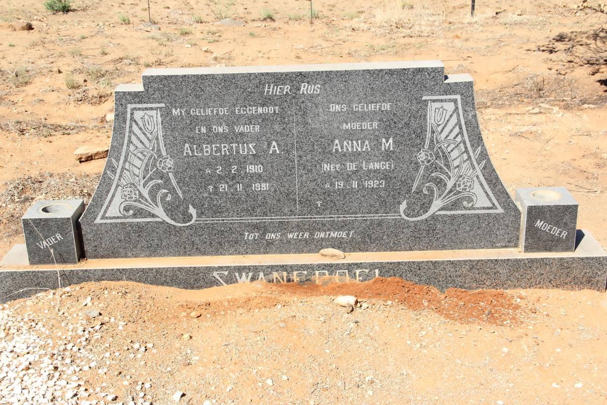 SWANEPOEL Albertus A. 1910-1981 &amp; Anna M. de LANGE 1923-