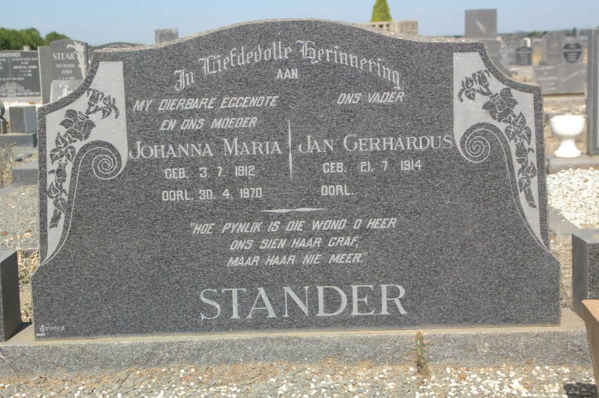 STANDER Jan Gerhardus 1914- &amp; Johanna Maria 1912-1970