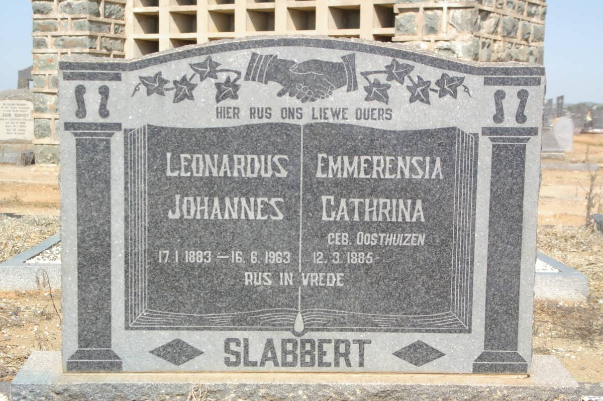 SLABBERT Leonardus Johannes 1883-1963 &amp; Emmerensia Cathrina OOSTHUIZEN 1885-