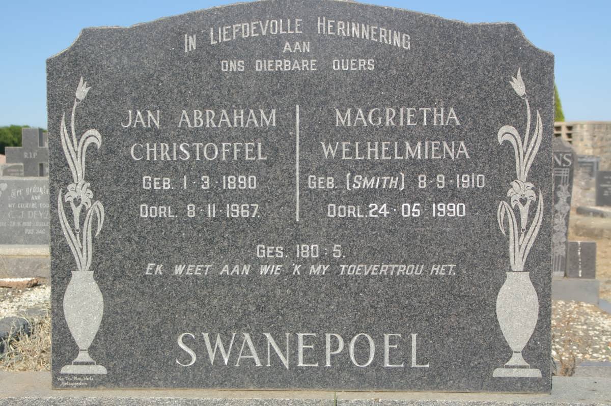 SWANEPOEL Jan Abraham Christoffel 1890-1967 &amp; Magrietha Welhelmiena SMITH 1910-1990