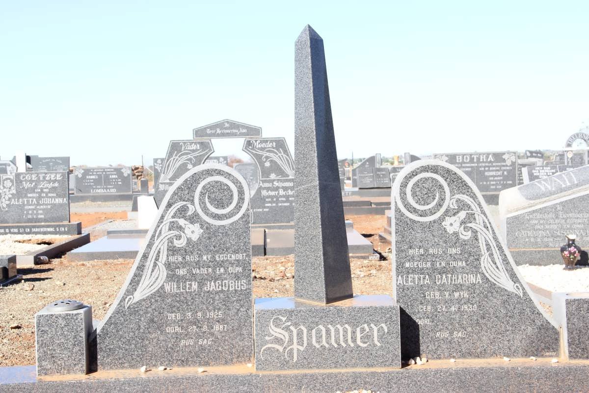 SPAMER Willem Jacobus 1925-1987 &amp; Aletta Catharina van WYK 1930-