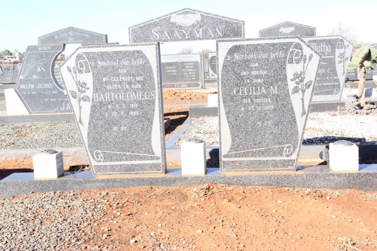 SAAYMAN Bartolomeus 1919-1986 &amp; Cecilia M. VORSTER 1920-