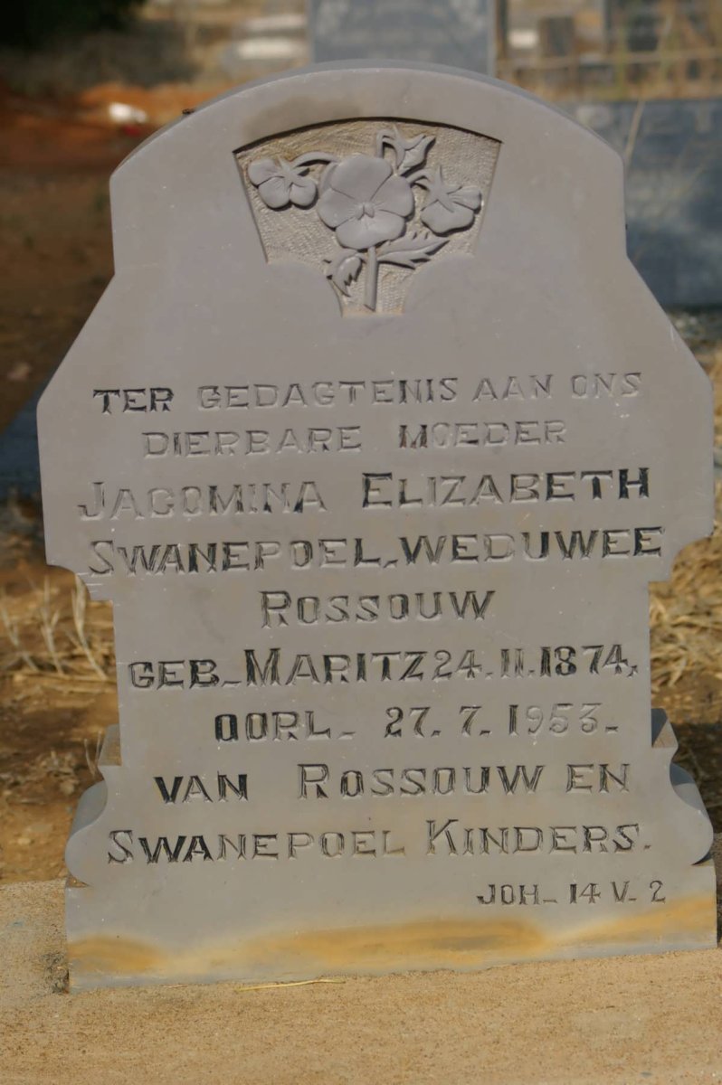 SWANEPOEL Jacomina Elizabeth formerly ROSSOUW nee MARITZ 1874-1953